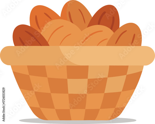 A woven basket overflowing with deliciously toasted almonds