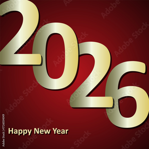Metallic Gold Diagonal New Year Greeting Vector on Red Background. The design uses a gradient effect to enhance depth and luxury, creating a festive and upscale visual ideal for New Year greetings.
