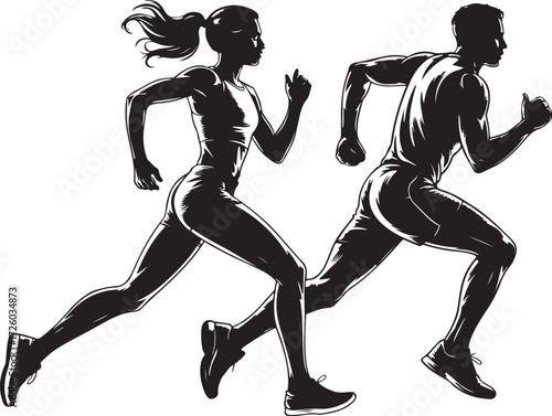 Vector Silhouette of Man and Woman Running – Athletic Fitness Illustration