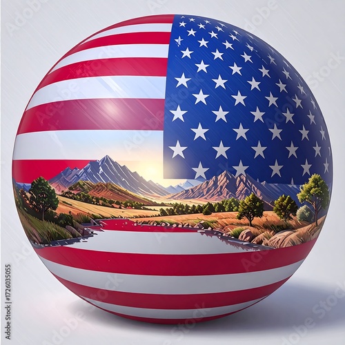 USA flag sphere with landscape
