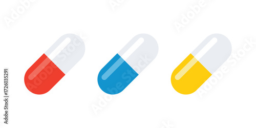Pill icon set. Capsule icon set. Drugs and Pills medicine tablet vector illustration