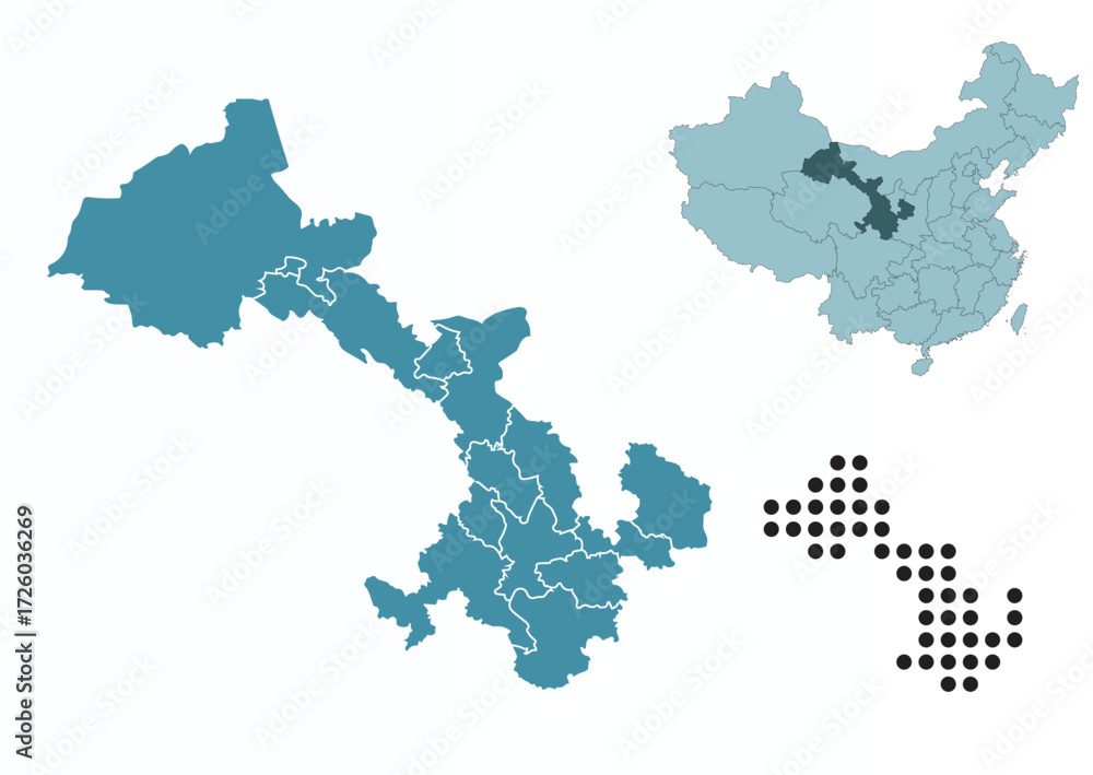 Obraz premium Set maps of Gansu province