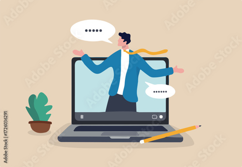 File management or documents archive, computer data backup or virus scan, online cloud storage or search for files concept, businessman with magnifying glass search for file in folder computer laptop