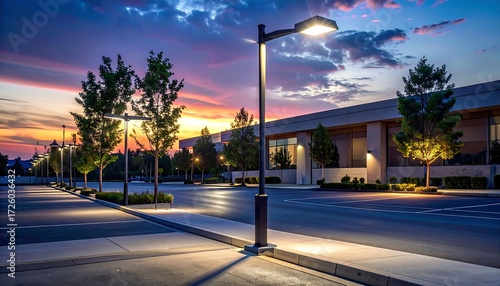 Empty parking lot at dusk
