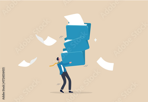 Archive document file storage folder, backup important file directory or information, paperwork discovery or online compression or protection concept, businessman carry big file folder to be archived