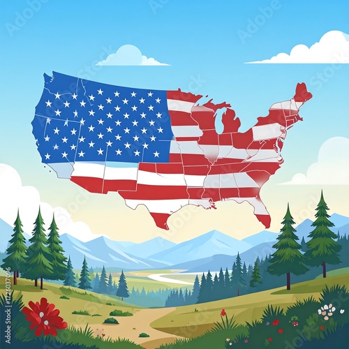 USA map with landscape