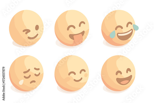 Cute Emoji Faces. Isometric vector illustration set of cute round emoji faces: mischievous wink, silly tongue out, crying with joy