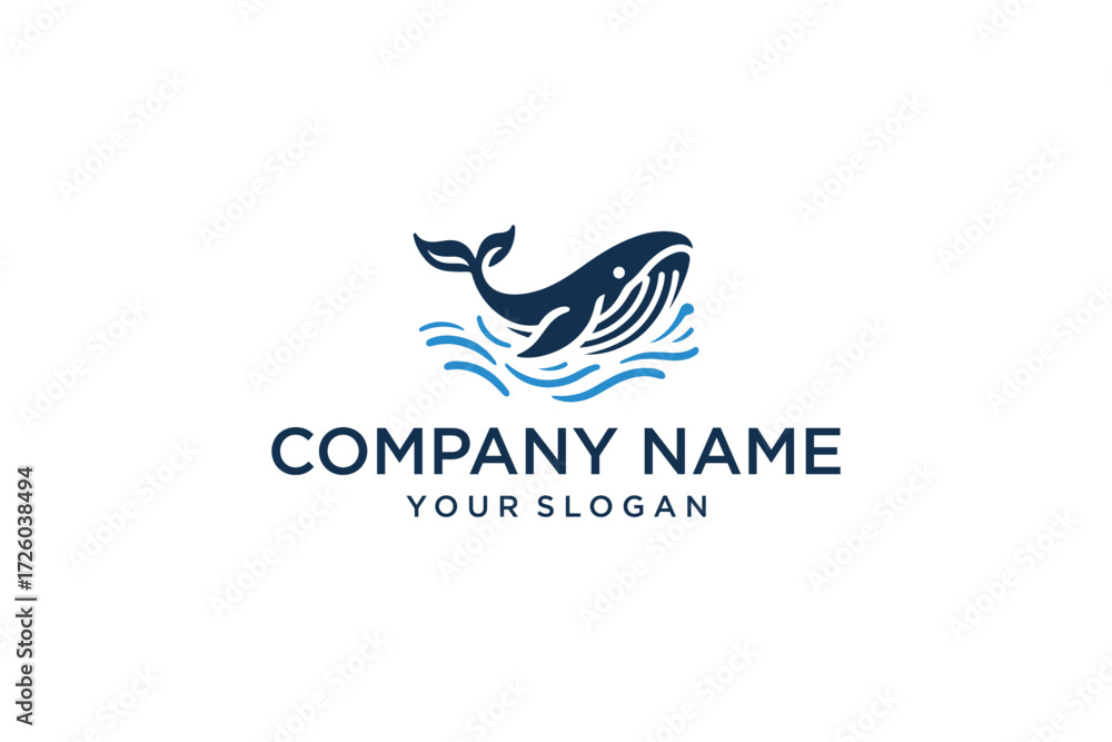 Fototapeta premium Whale breaching ocean waves logo