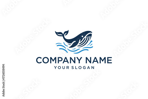 Whale breaching ocean waves logo 