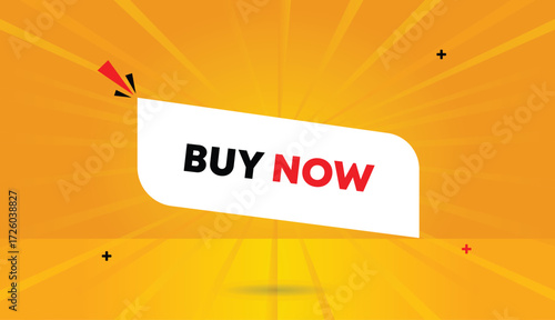 buy now editable web banner icon sticker label vector art illustration template design bold text white shapes orange yellow sun shine background red black clear creative
