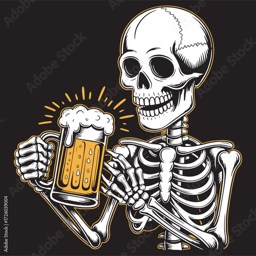 Vintage Skeleton Toast with Beer