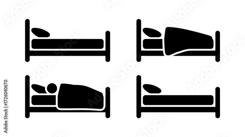 Vector icons depicting various bed arrangements. These symbols represent sleeping and resting in bedrooms.