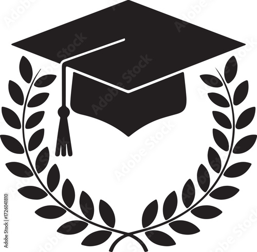 Academic graduation cap and laurel wreath emblem design