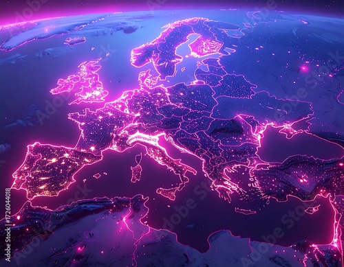 Europes Illuminated Night Sky Cities in Vivid Violet