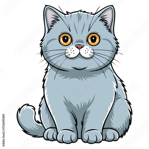 British shorthair cat sitting illustration plush grey coat calm stare vector design dignified feline pet artwork for creative decoration projects