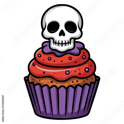 Cupcake poisonous skull halloween dessert vector illustration spooky flat simple element design logo sticker print scrapbooking art
