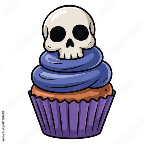 Halloween cupcake poisonous with skull vector illustration dessert spooky flat simple design element logo sticker print scrapbooking