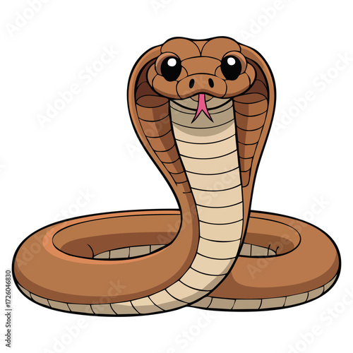 Isolated cartoon cobra snake upright pose vector illustration reptile hood spread design perfect for jungle animal mascot or exotic artwork