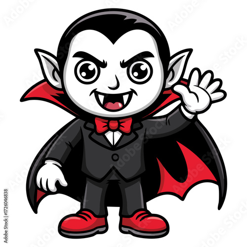 Isolated cartoon vampire character classic icon vector illustration design halloween horror spooky cape fangs shoes playful figure