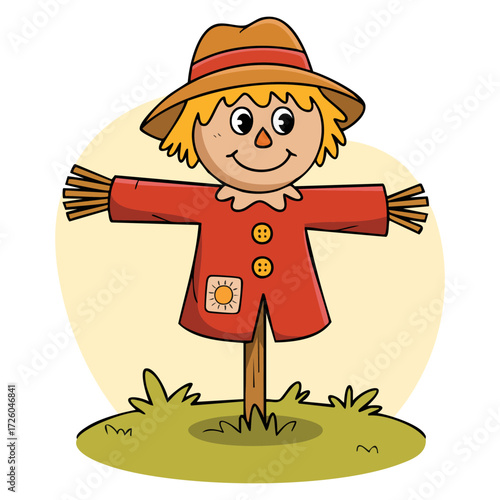 Isolated cartoon scarecrow vector illustration design red coat farm autumn harvest figure agriculture rural kids content visual set