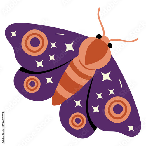 Isolated mystic moth insect with symbolic eyes wings vector illustration reflecting mystery transformation hidden guidance totem design