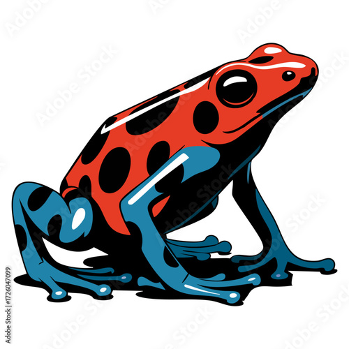 Isolated poison dart frog cartoon style vector illustration design exotic rainforest amphibian orange blue spotted animal wildlife