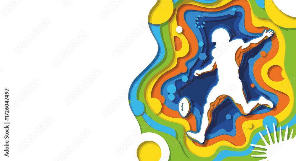 Fototapeta premium Football Player Kicking Ball in Colorful Paper Art Design for World Football Day Posters, Sports Events, Web Ads, and Promotional Materials