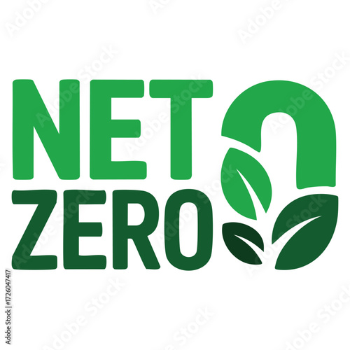 Net zero CO2 neutral eco friendly vector illustration with green leaves sign carbon emissions free no atmosphere pollution production