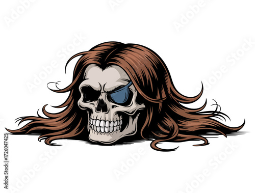 Pirate style eye patched skull vector cartoon illustration isolated spooky pirate skull character design perfect for sticker mascot or tattoo