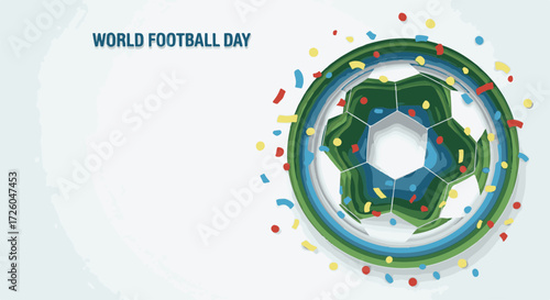 World Football Day Celebration Design with Paper Art Style Elements for Event Promotions, Sports Websites, Posters, and Social Media Content