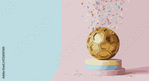 Golden Soccer Ball with Colorful Confetti for World Football Day Poster Design, Celebrations, Sports Events, Marketing Collaterals, and Social Media Campaigns