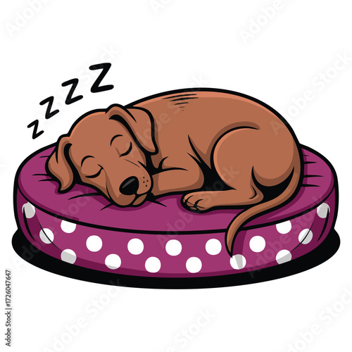 Sleeping dog on cushion icon vector illustration design concept cute pet puppy resting home comfort cozy cartoon animal symbol art