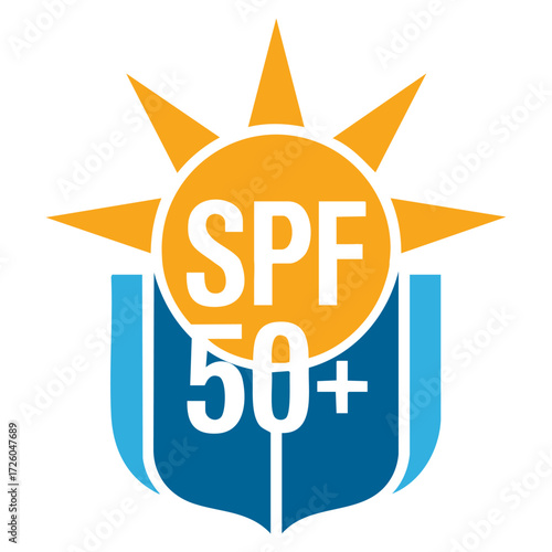 SPF icon logo flat vector illustration symbol sun protection graphic design label skincare defense UV cream summer beauty product theme