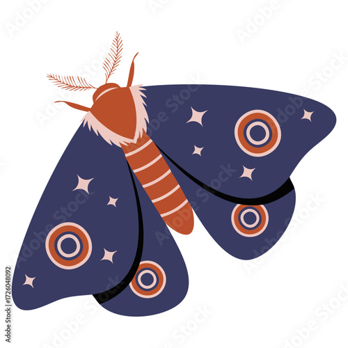 Vector illustration design of mystic moth insect symbolic eyes wings reflecting transformation hidden guidance mystery totem element