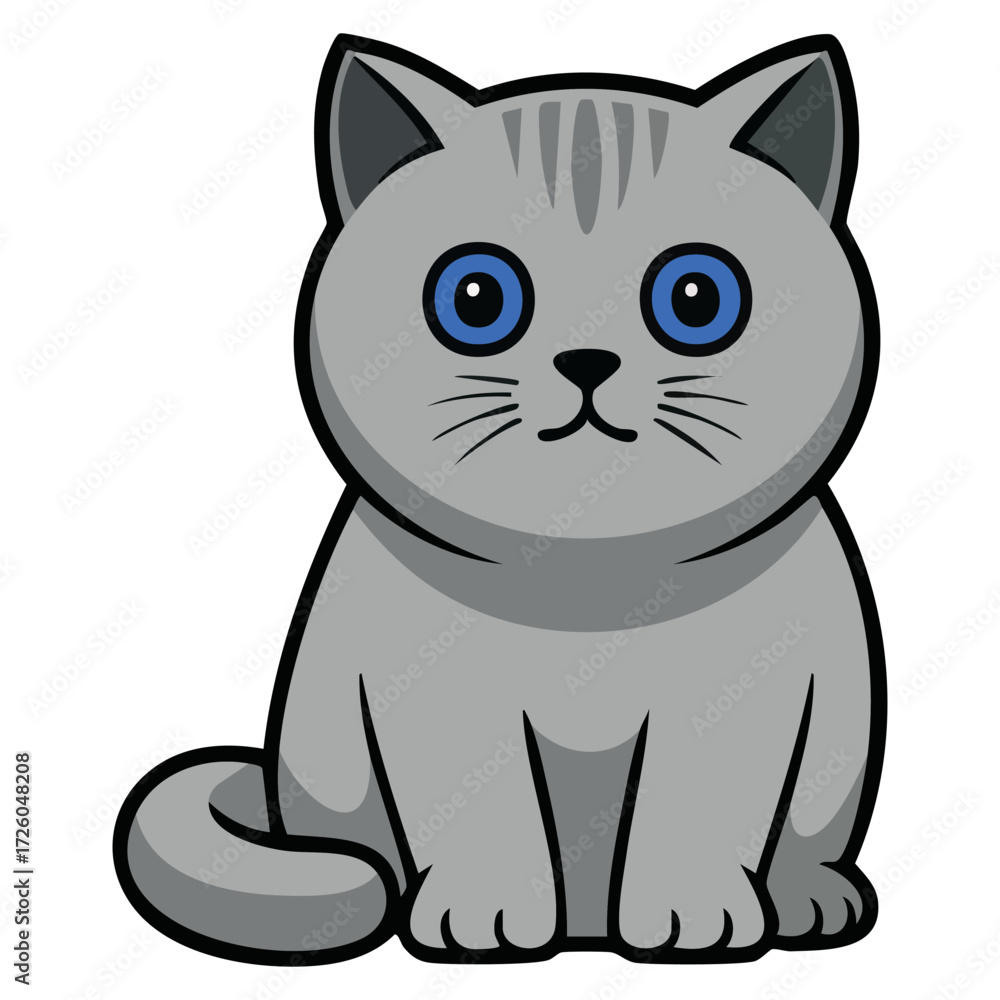 Obraz premium Vector illustration of British shorthair cat grey coat plush fur sitting calm pose quiet charm feline artwork perfect for posters and decorations