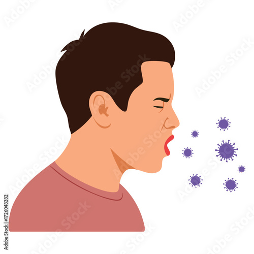 Vector illustration of man with cough isolated design symbol of illness medical health respiratory problem disease awareness for healthcare visuals