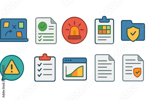 Business planning flat icon set for project management and strategy visualization