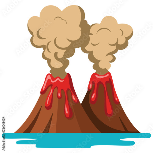 Volcan eruption lava mountain cloud vector illustration concept design nature disaster active volcano landscape smoke rock fire symbol