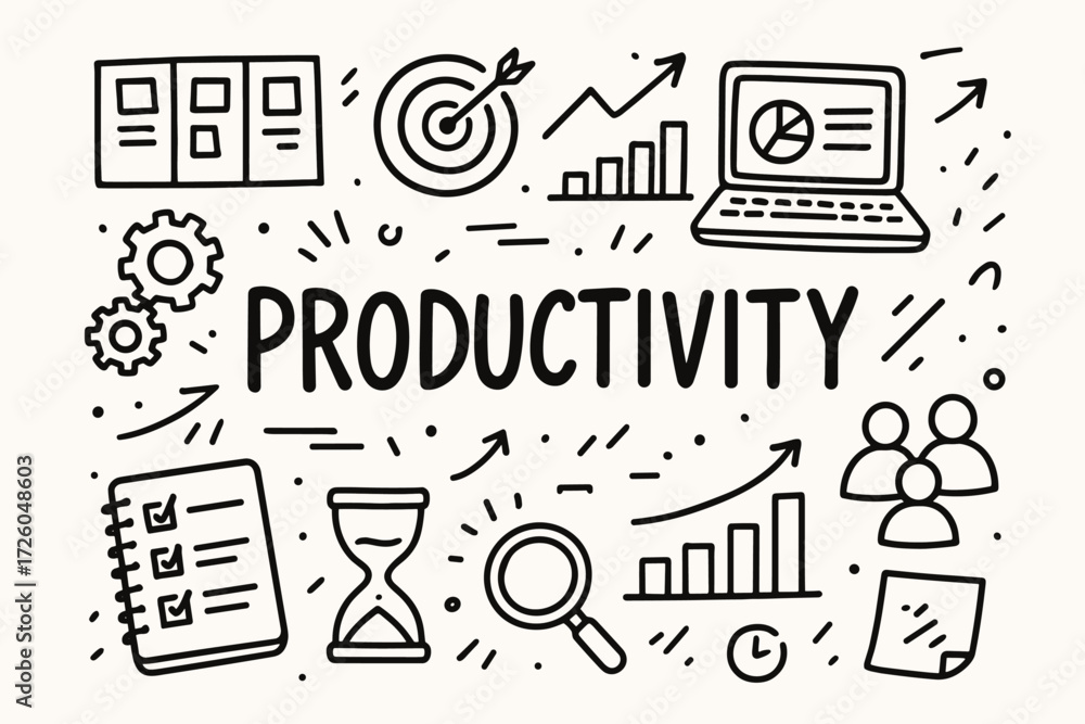 Naklejka premium Productivity tools outline icon set. efficiency and planning symbols collection