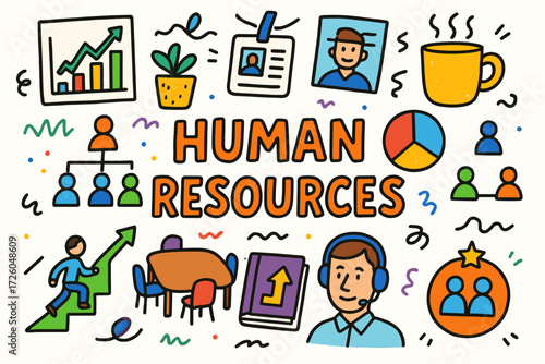 Human resources flat icon set. employee, hr management, and office tools collection