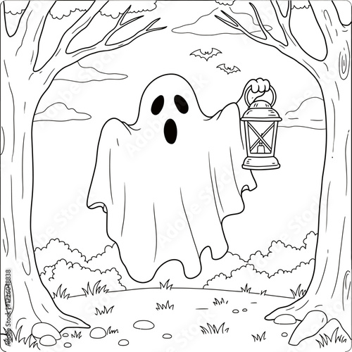 Halloween Ghost Coloring Book Page for Kids and Adults - Spooky Fun for Your Holiday Craft Projects