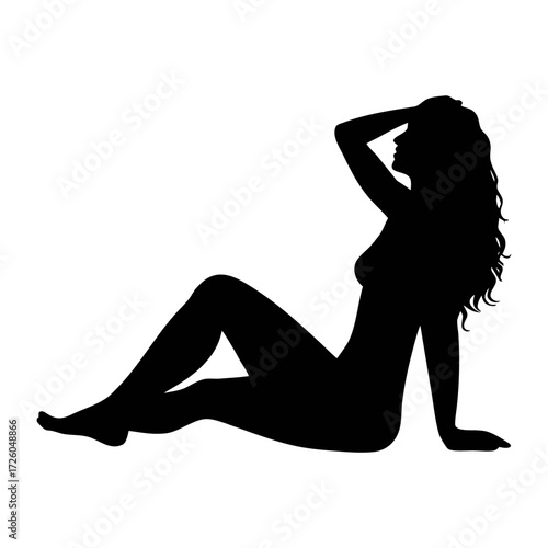 Silhouette of woman lying down vector art illustration female figure black and white design graphic art