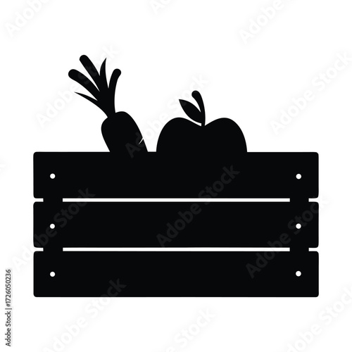 Fresh produce delivery wooden crate with apple and carrot vector illustration design icon 90