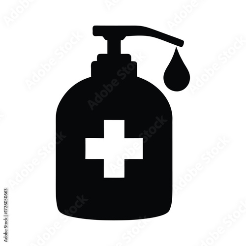 Hand sanitizer bottle with cross for medical and healthcare hygiene product vector illustration