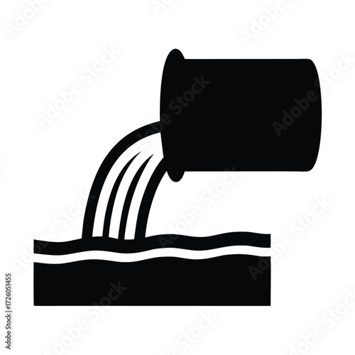 Water pollution icon vector illustration depicting industrial waste discharge into river stream flow
