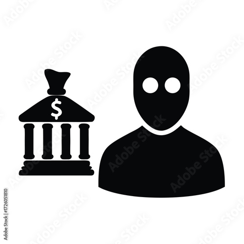 Bank robbery icon vector illustration criminal activity financial crime thief money security risk 89
