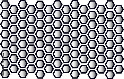 Seamless geometric hexagon grid pattern in modern black and white vector design, ideal for abstract backgrounds, technology themes, packaging, wallpapers, branding, textiles, and digital projects