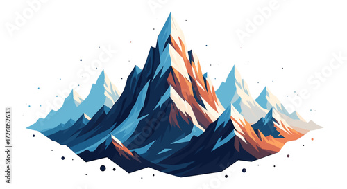 Stunning mountain range illustration with geometric shapes and vibrant colors perfect for travel posters or adventure-themed designs, evoking wanderlust