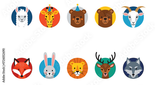 Adorable animal avatars bring joy to your designs llama giraffe bear goat fox rabbit lion deer wolf for children's birthday party invites and greeting cards