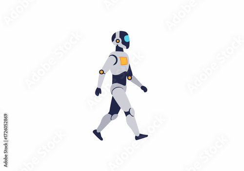 Futuristic walking robot android character with digital display sci-fi vector